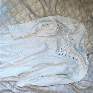 White Lace-Up Ribbed Long Sleeve